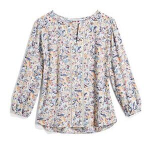 Collective Concepts Women's Sz Medium Warner Lattice Detail Blouse Ivory Paisley